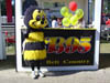 Buzzy at booth balloons